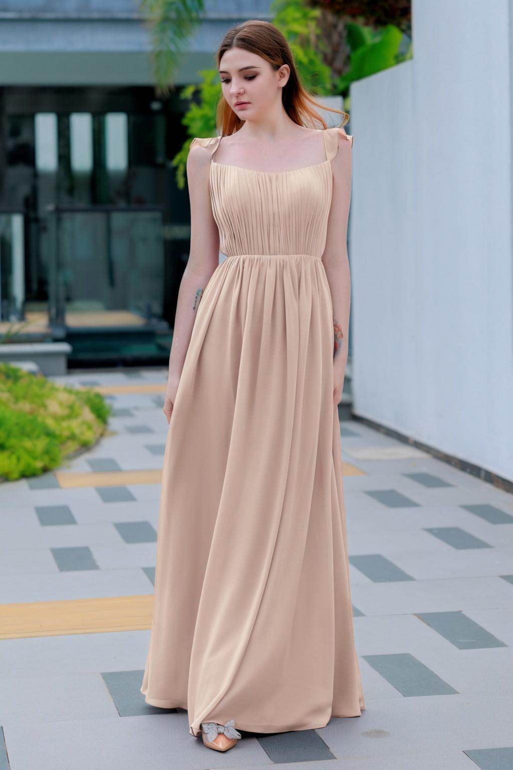 A-Line Floor Length Chiffon Bridesmaid Dress CB0714 - COCOMELODY