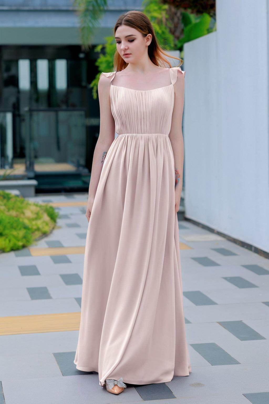 A-Line Floor Length Chiffon Bridesmaid Dress CB0714 - COCOMELODY