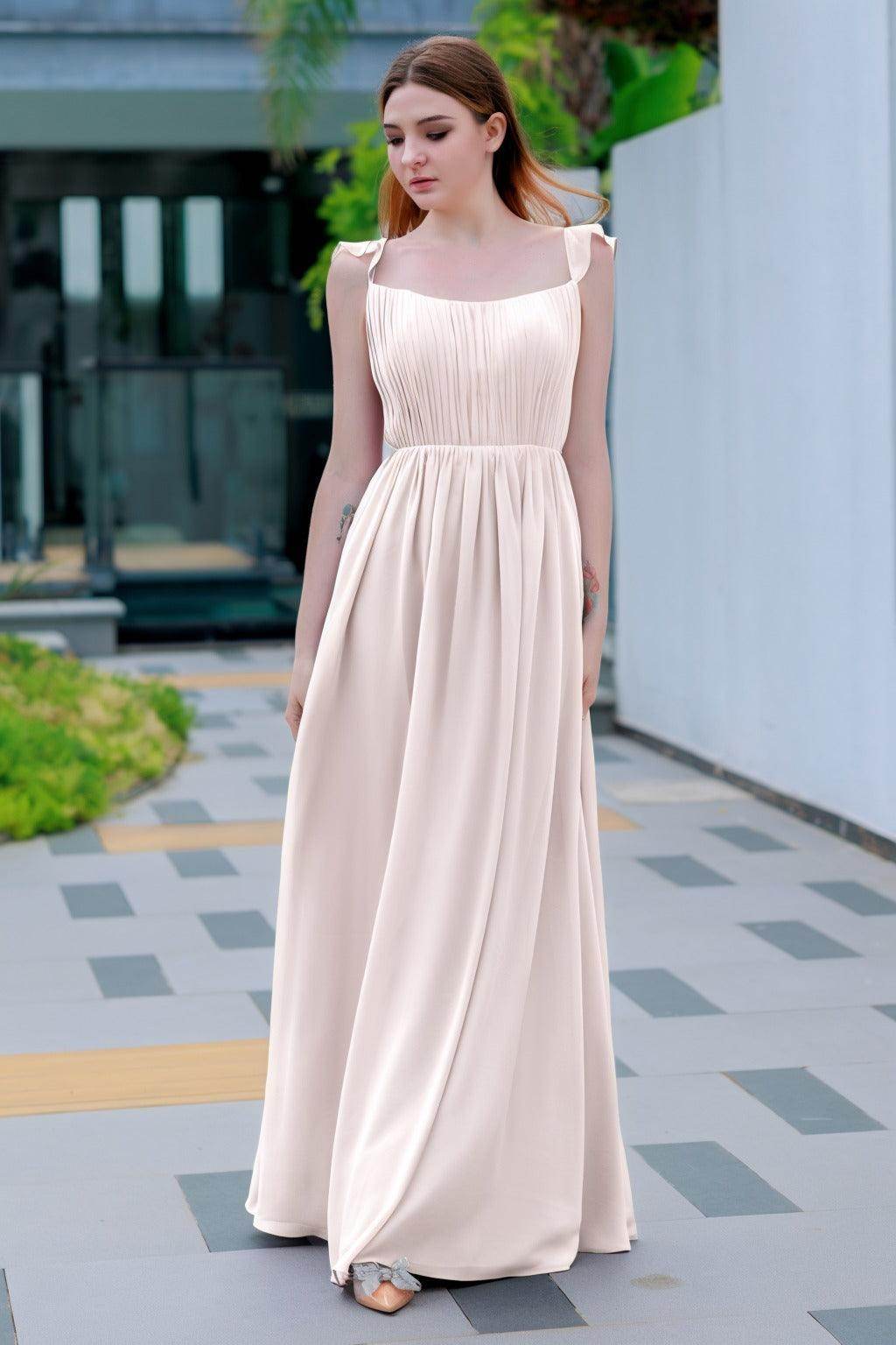 A-Line Floor Length Chiffon Bridesmaid Dress CB0714 - COCOMELODY