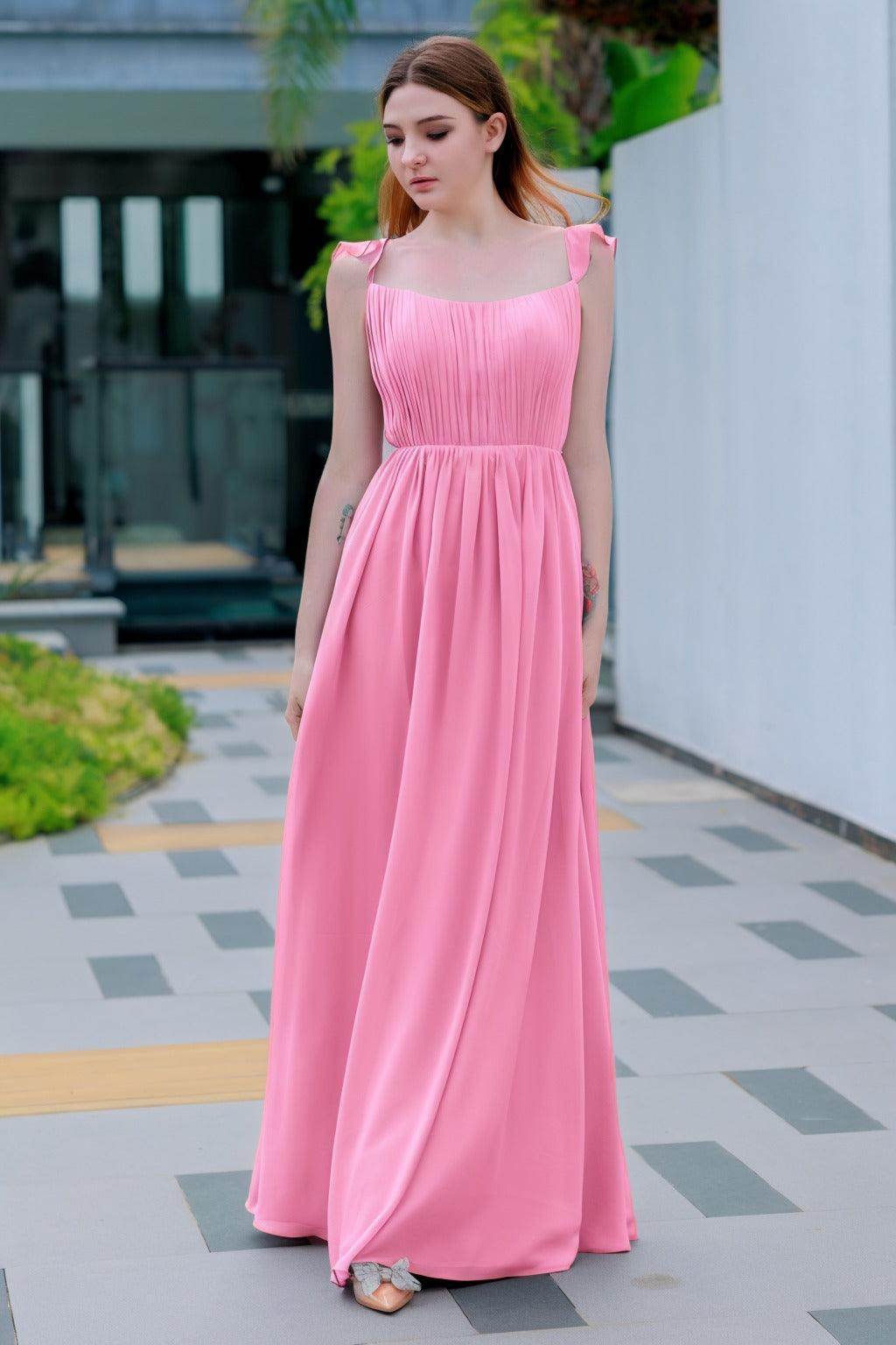 A-Line Floor Length Chiffon Bridesmaid Dress CB0714 - COCOMELODY