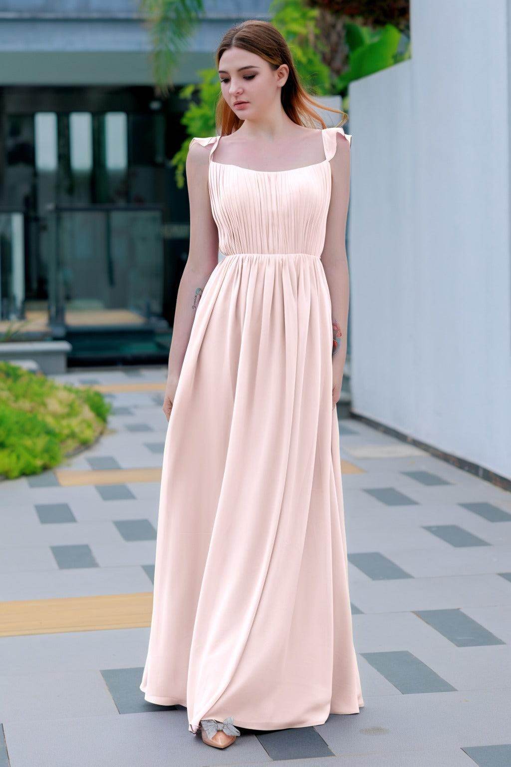 A-Line Floor Length Chiffon Bridesmaid Dress CB0714 - COCOMELODY