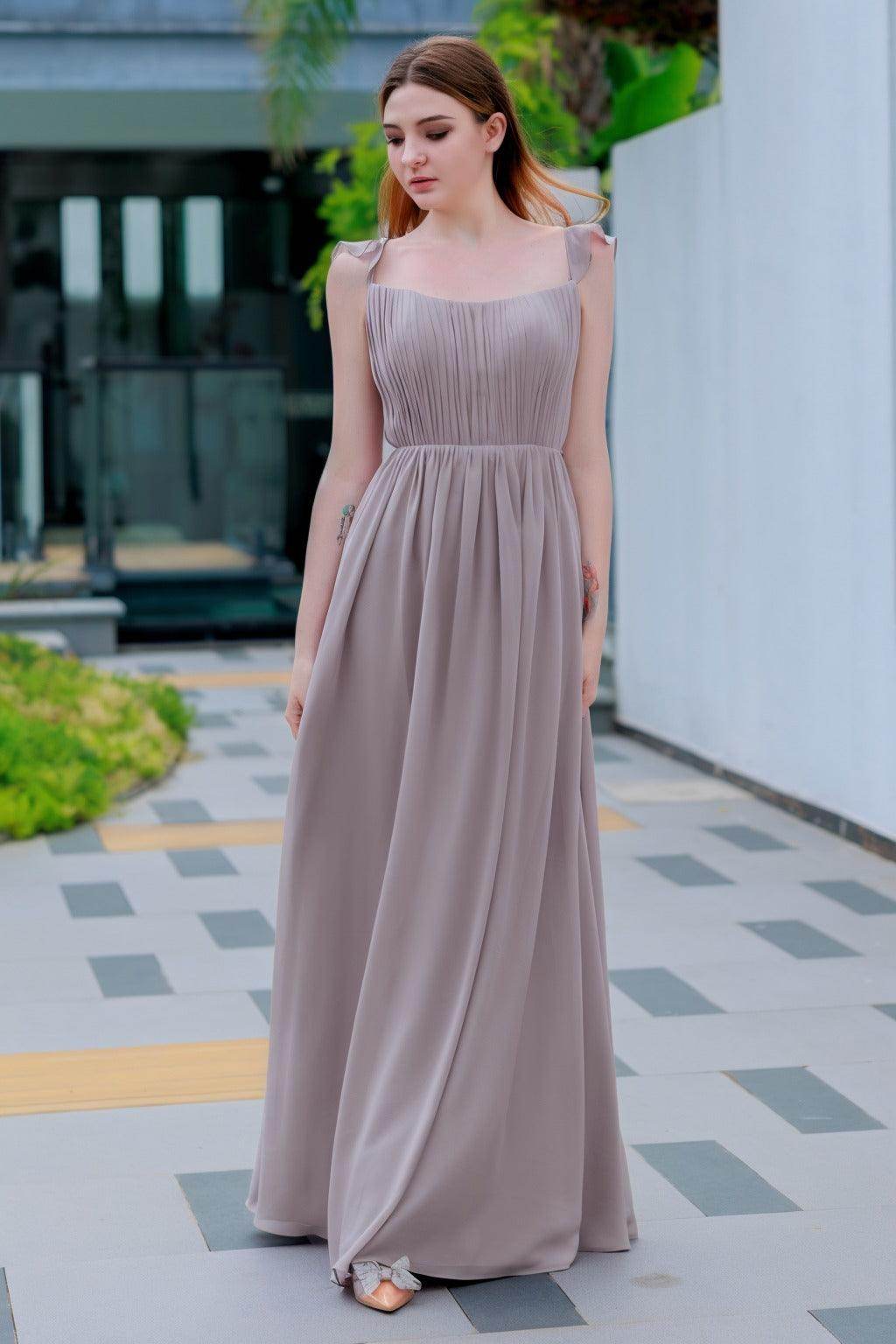 A-Line Floor Length Chiffon Bridesmaid Dress CB0714 - COCOMELODY