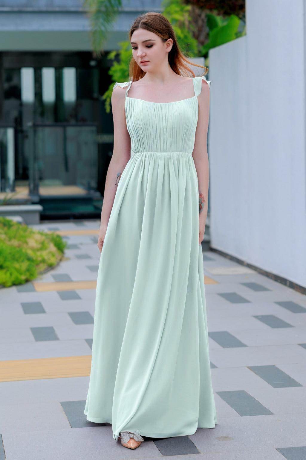A-Line Floor Length Chiffon Bridesmaid Dress CB0714 - COCOMELODY
