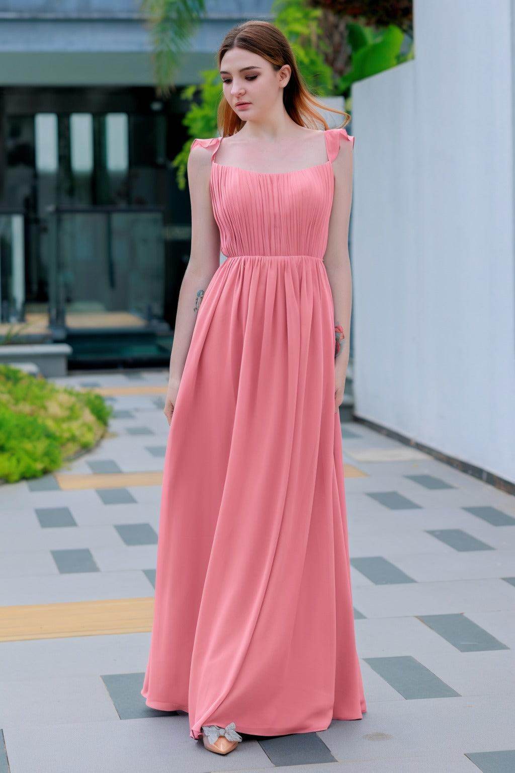 A-Line Floor Length Chiffon Bridesmaid Dress CB0714 - COCOMELODY
