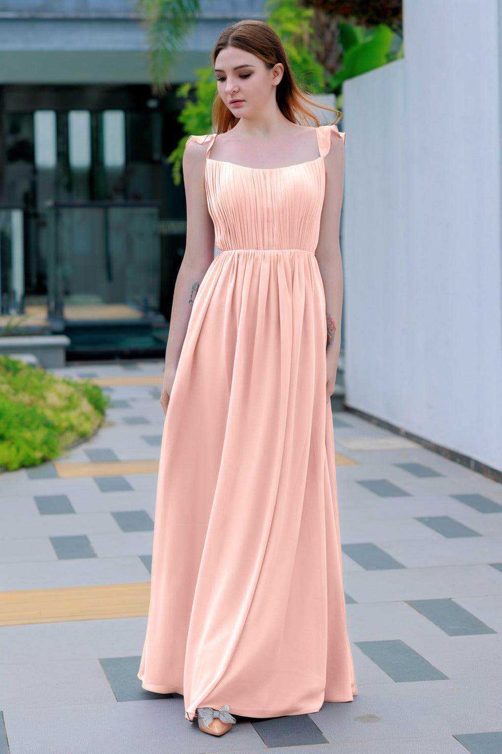 A-Line Floor Length Chiffon Bridesmaid Dress CB0714 - COCOMELODY