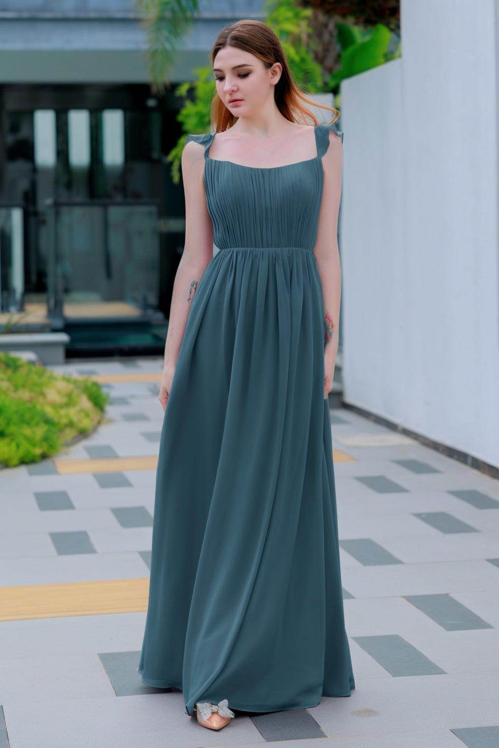 A-Line Floor Length Chiffon Bridesmaid Dress CB0714 - COCOMELODY