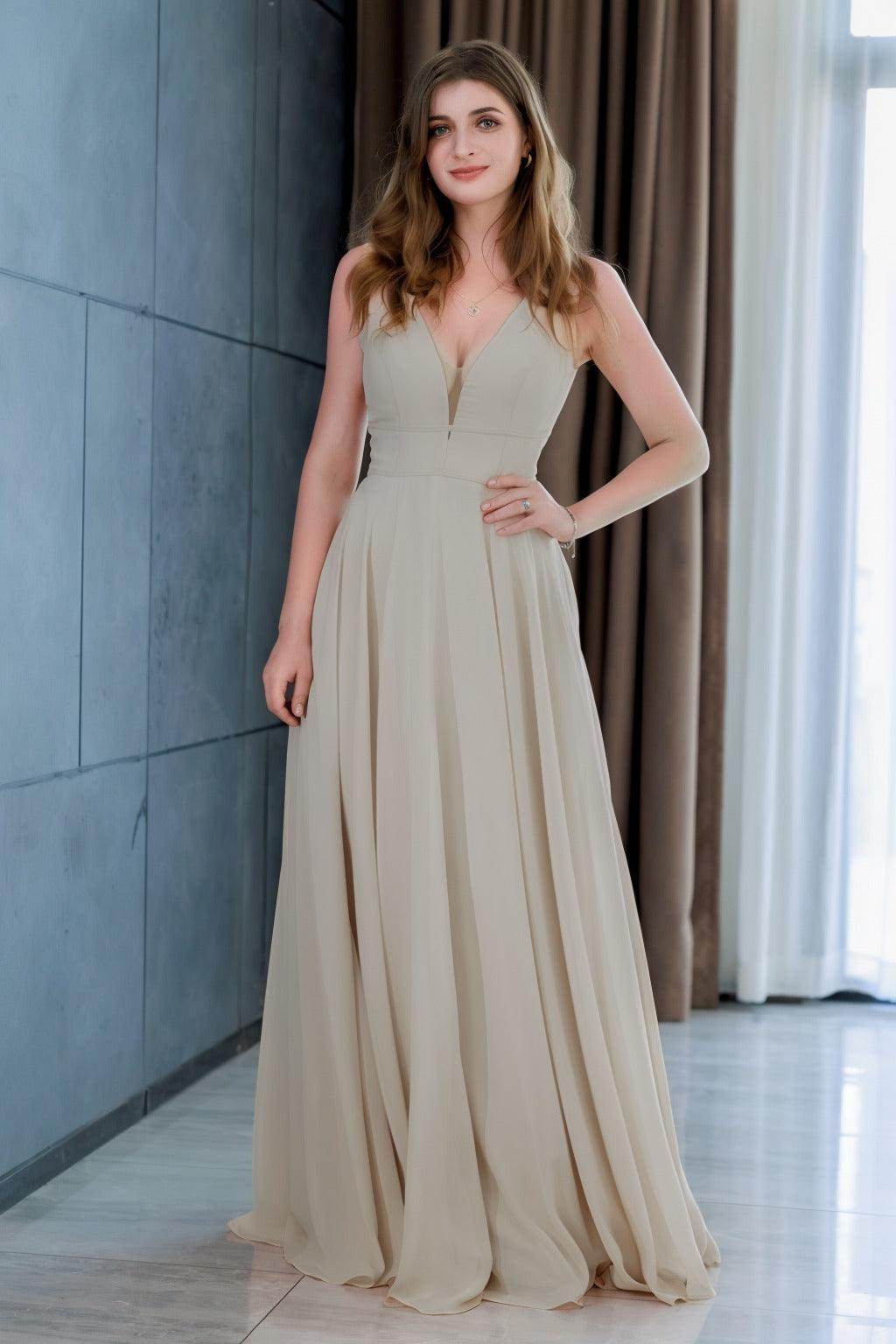 A-Line Floor Length Chiffon Bridesmaid Dress CB0716 - COCOMELODY