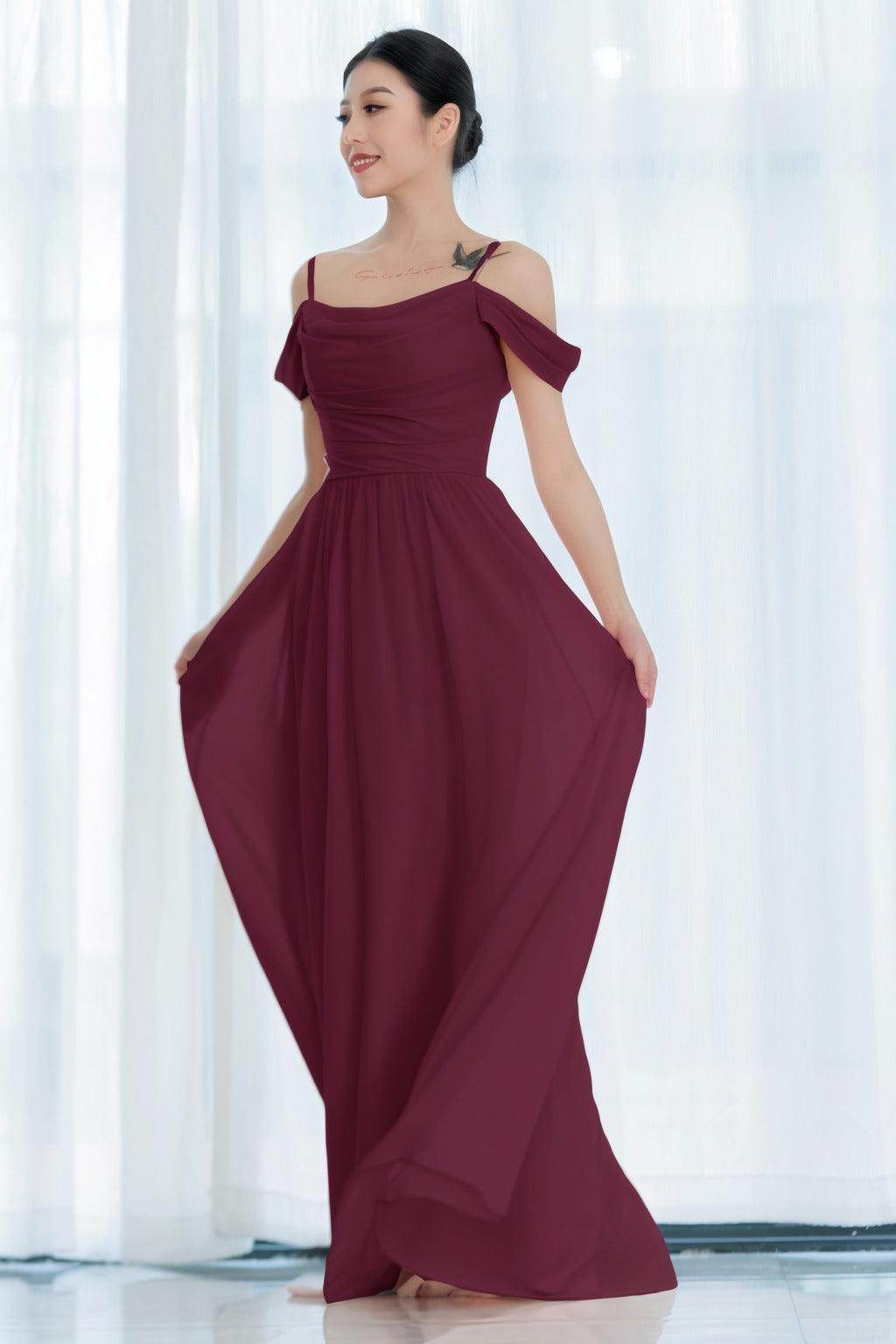 A-Line Floor Length Chiffon Bridesmaid Dress CB0717 - COCOMELODY