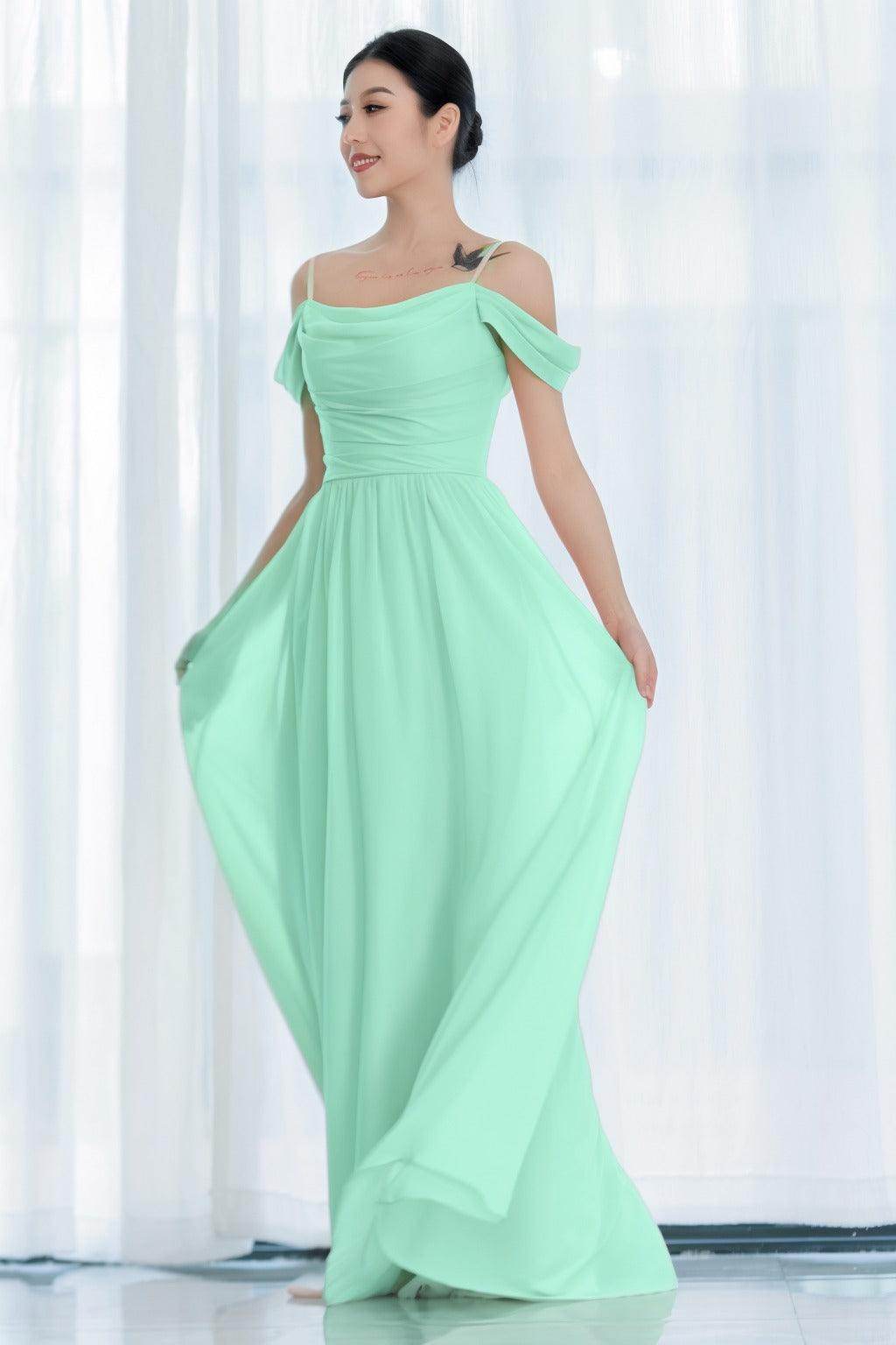 A-Line Floor Length Chiffon Bridesmaid Dress CB0717 - COCOMELODY