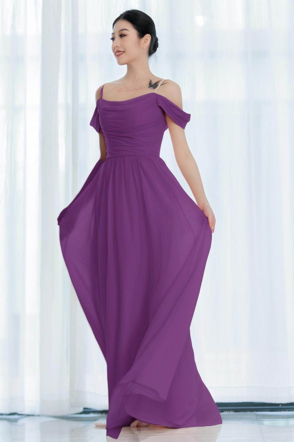A-Line Floor Length Chiffon Bridesmaid Dress CB0717 - COCOMELODY