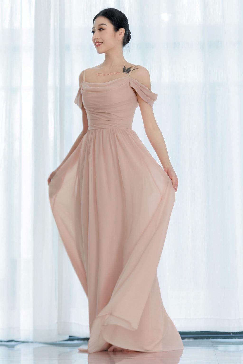 A-Line Floor Length Chiffon Bridesmaid Dress CB0717 - COCOMELODY