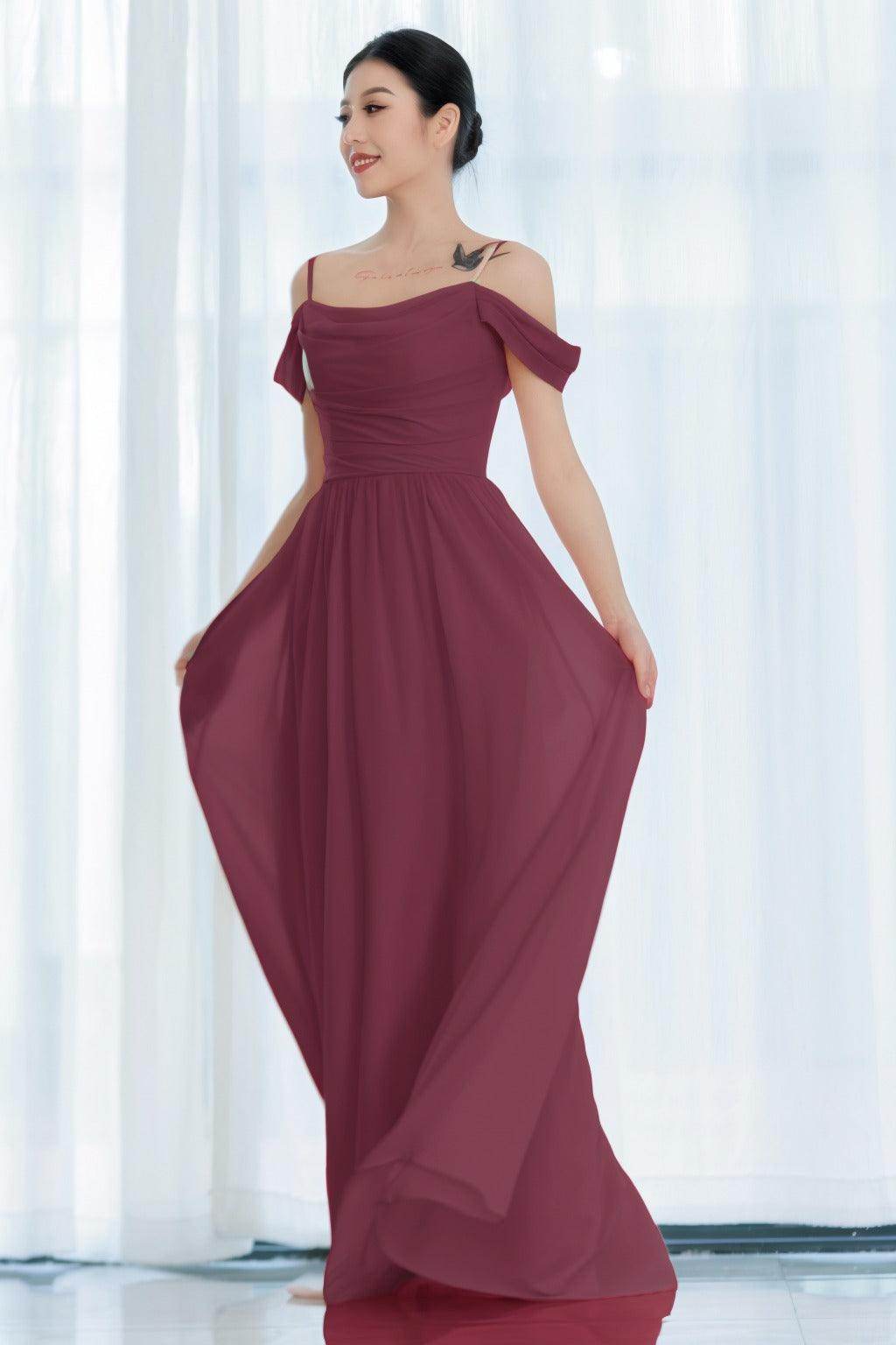 A-Line Floor Length Chiffon Bridesmaid Dress CB0717 - COCOMELODY