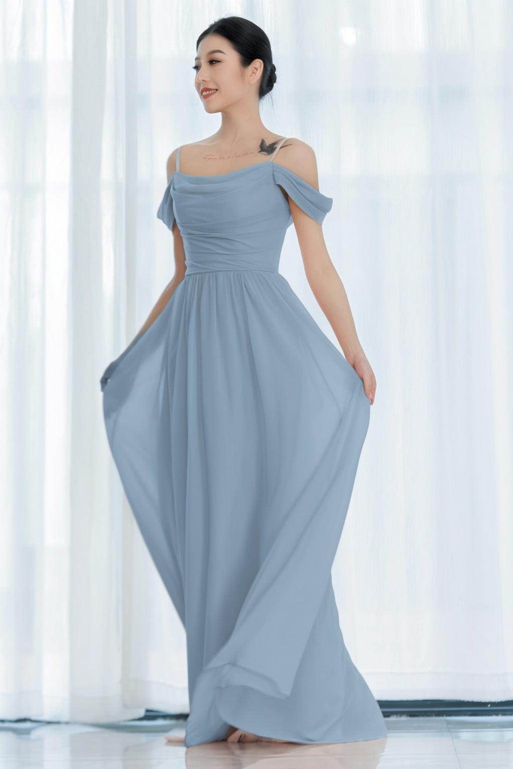 A-Line Floor Length Chiffon Bridesmaid Dress CB0717 - COCOMELODY