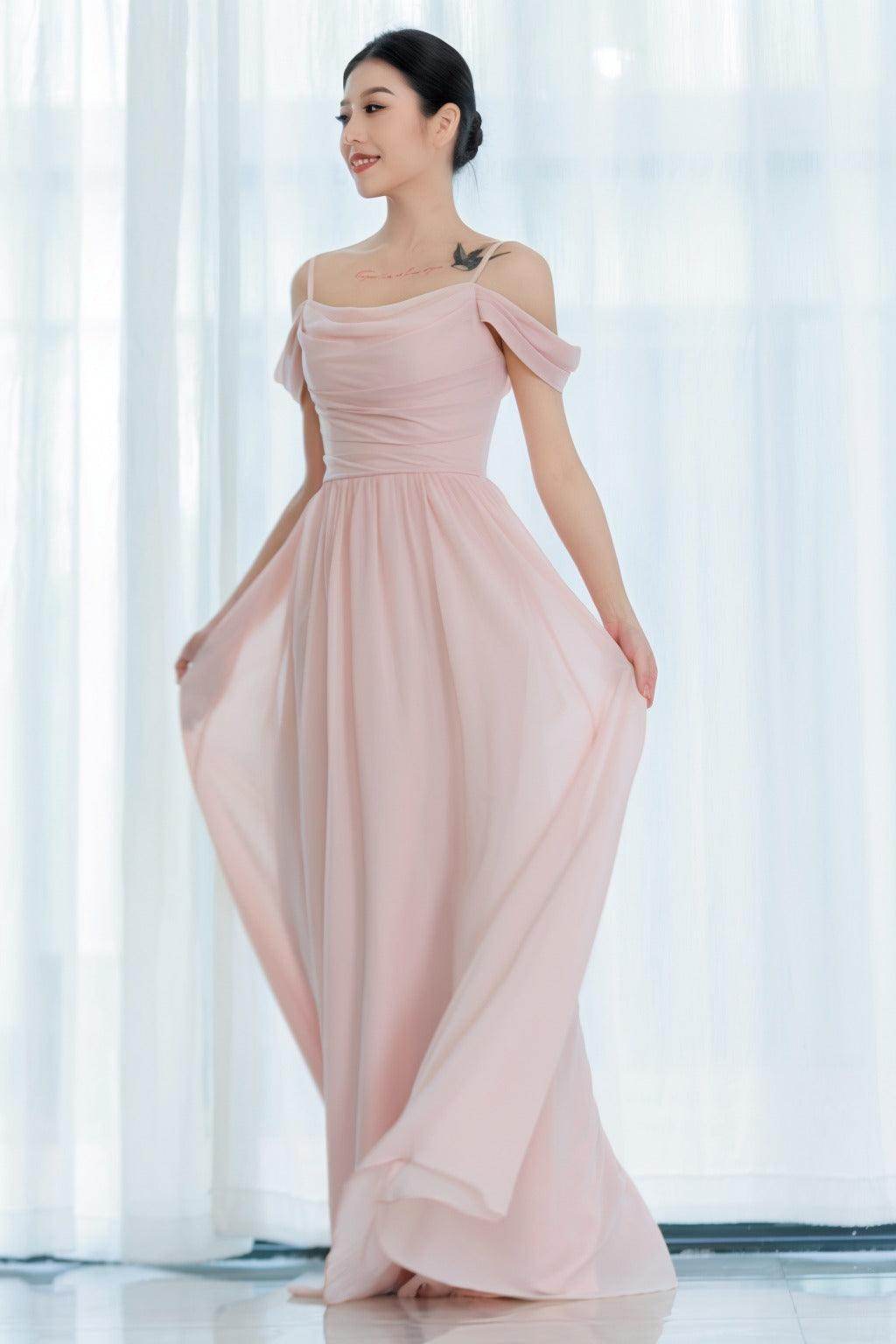 A-Line Floor Length Chiffon Bridesmaid Dress CB0717 - COCOMELODY