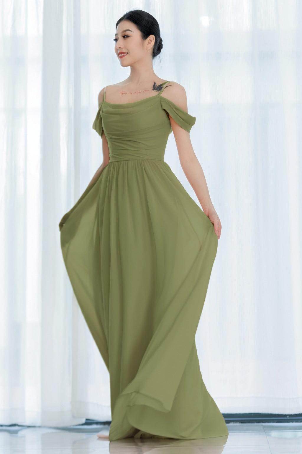A-Line Floor Length Chiffon Bridesmaid Dress CB0717 - COCOMELODY