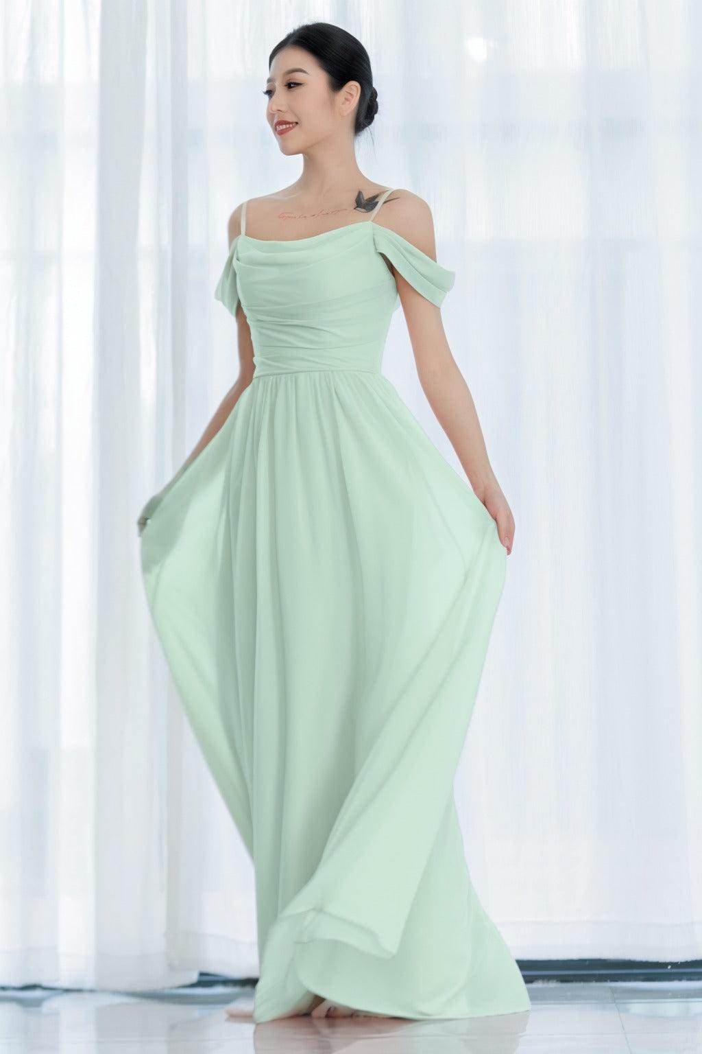 A-Line Floor Length Chiffon Bridesmaid Dress CB0717 - COCOMELODY