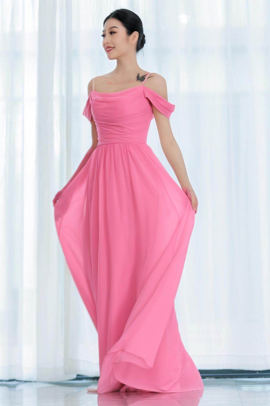A-Line Floor Length Chiffon Bridesmaid Dress CB0717 - COCOMELODY