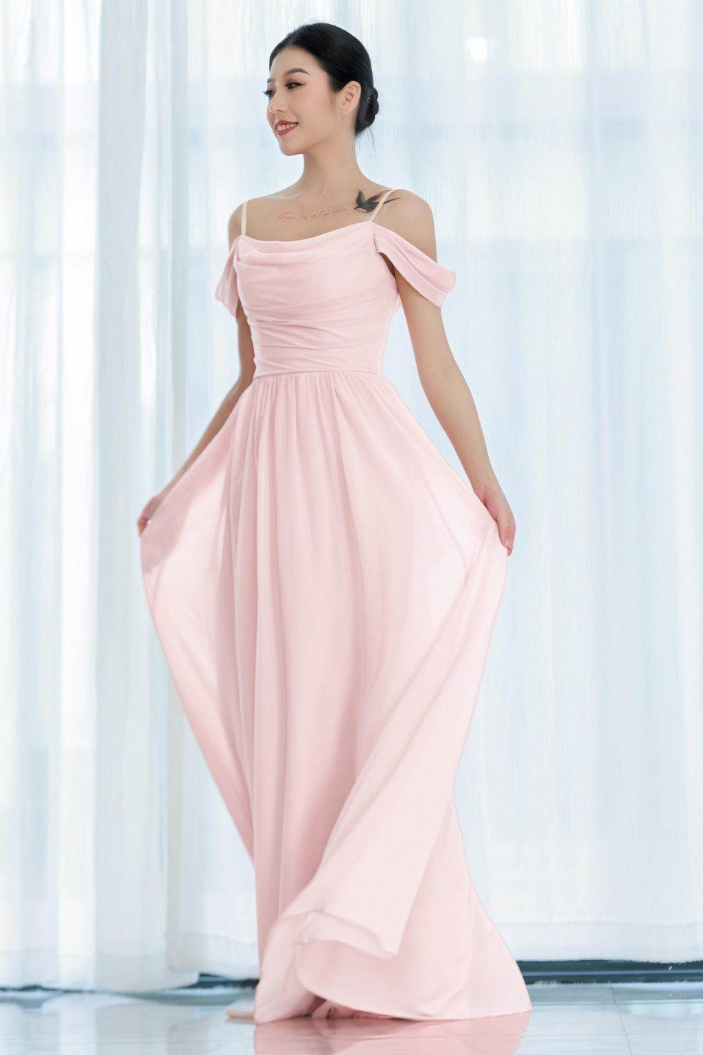 A-Line Floor Length Chiffon Bridesmaid Dress CB0717 - COCOMELODY