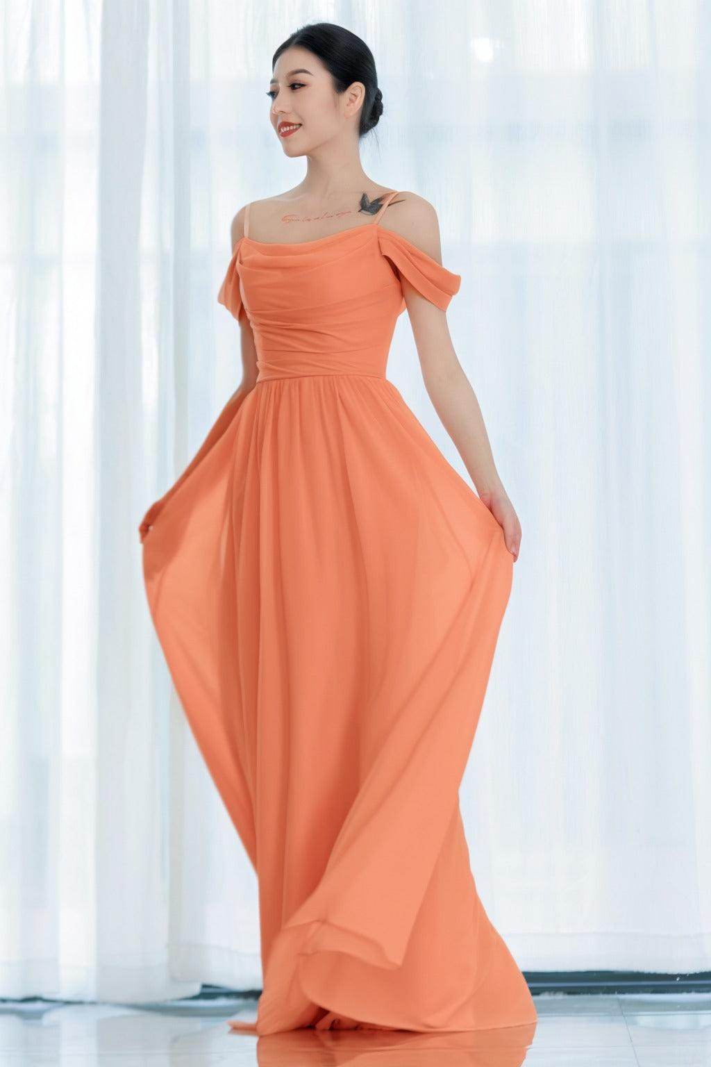 A-Line Floor Length Chiffon Bridesmaid Dress CB0717 - COCOMELODY