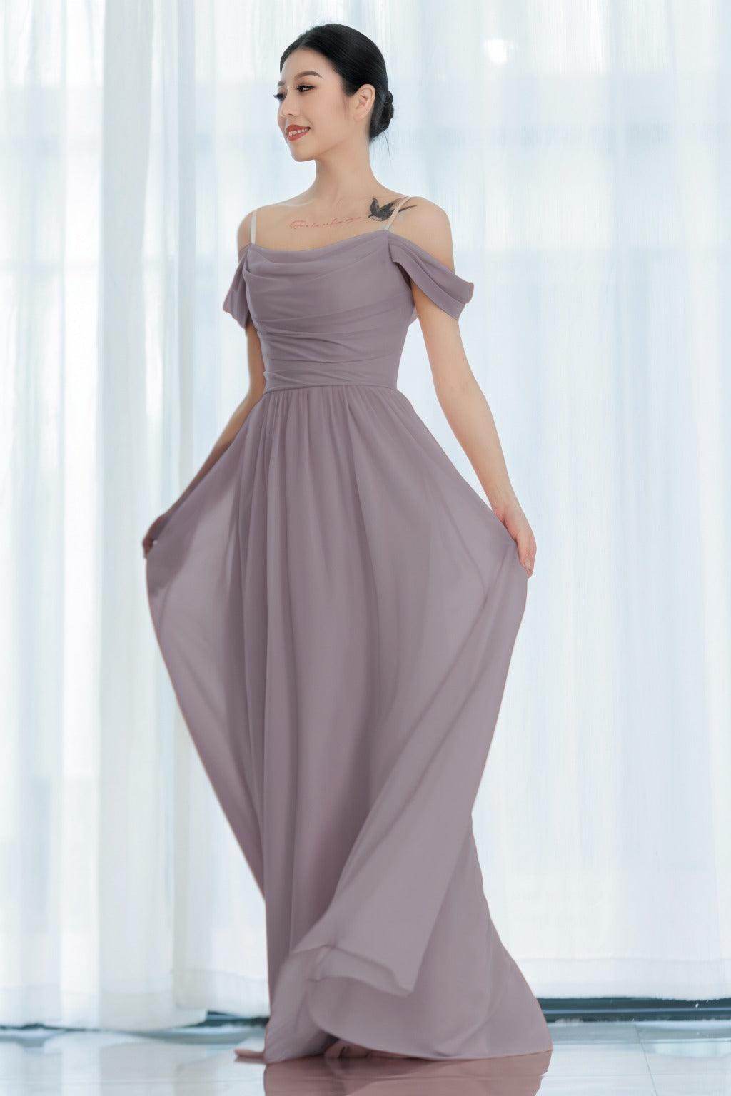 A-Line Floor Length Chiffon Bridesmaid Dress CB0717 - COCOMELODY