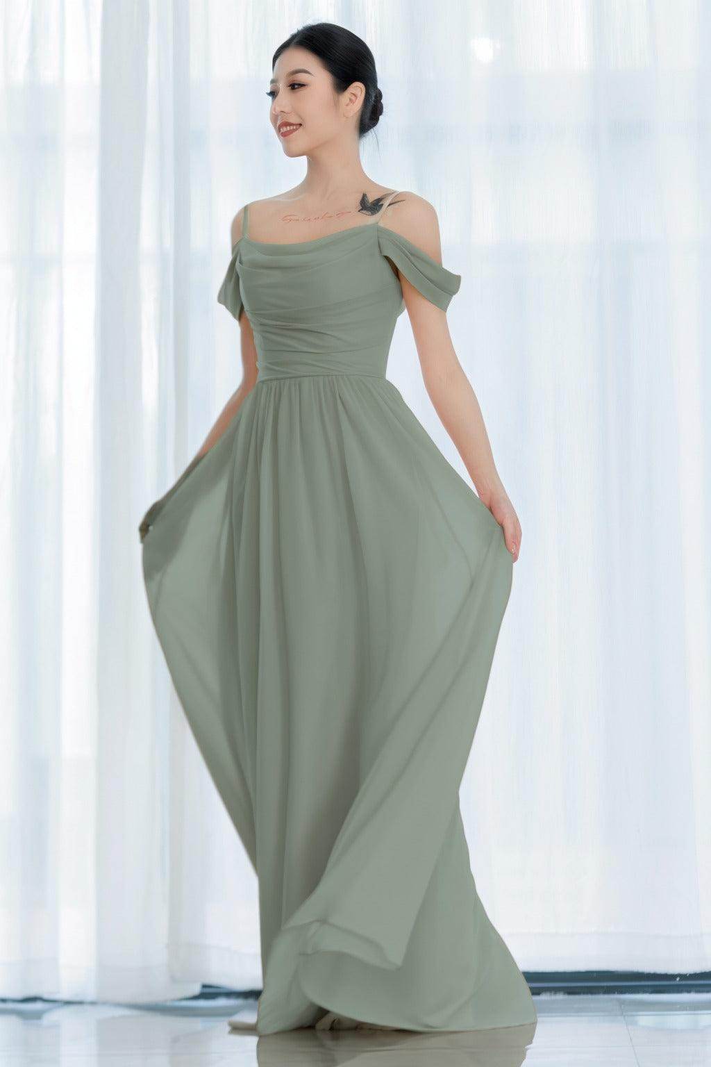 A-Line Floor Length Chiffon Bridesmaid Dress CB0717 - COCOMELODY