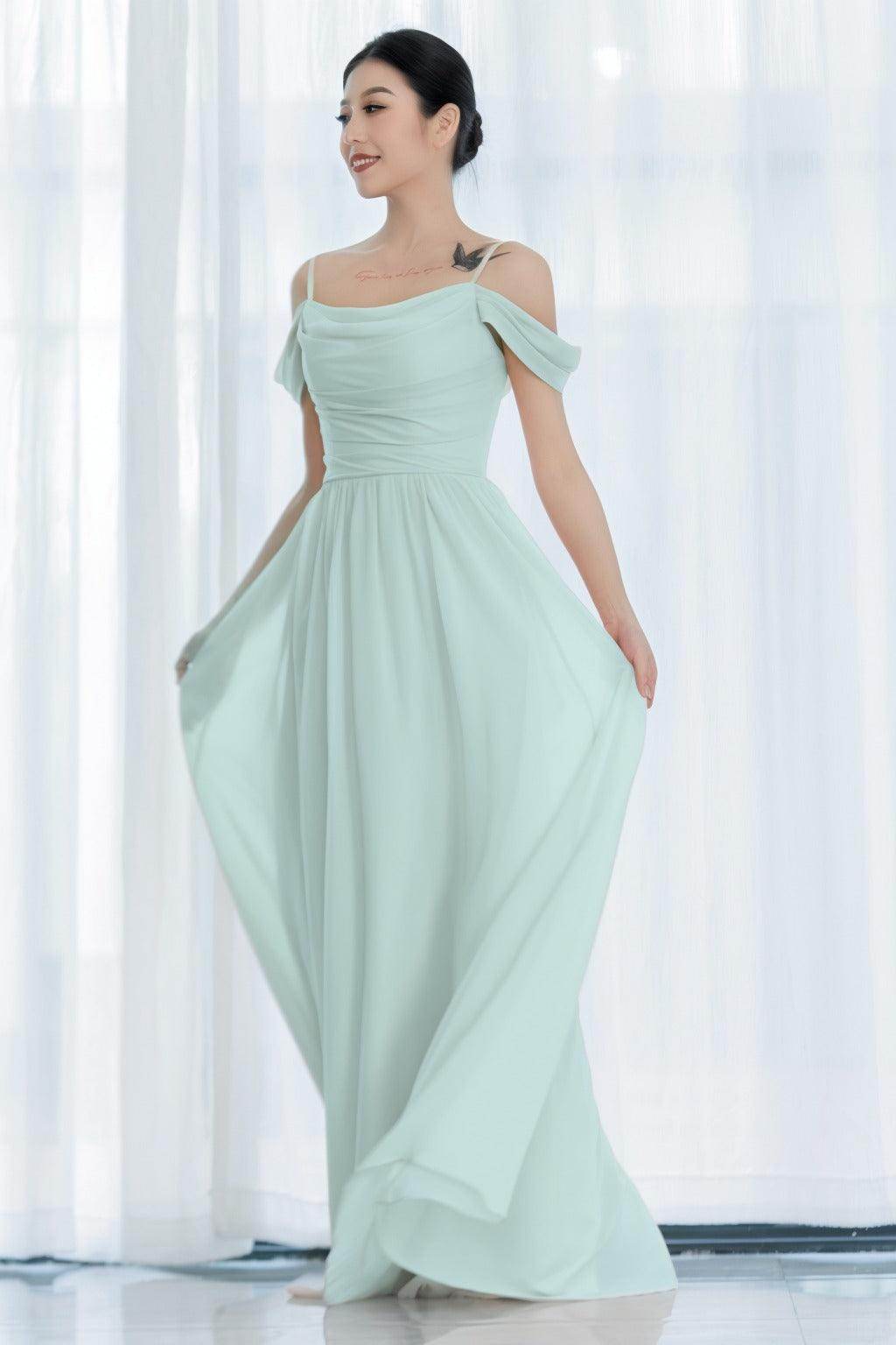 A-Line Floor Length Chiffon Bridesmaid Dress CB0717 - COCOMELODY