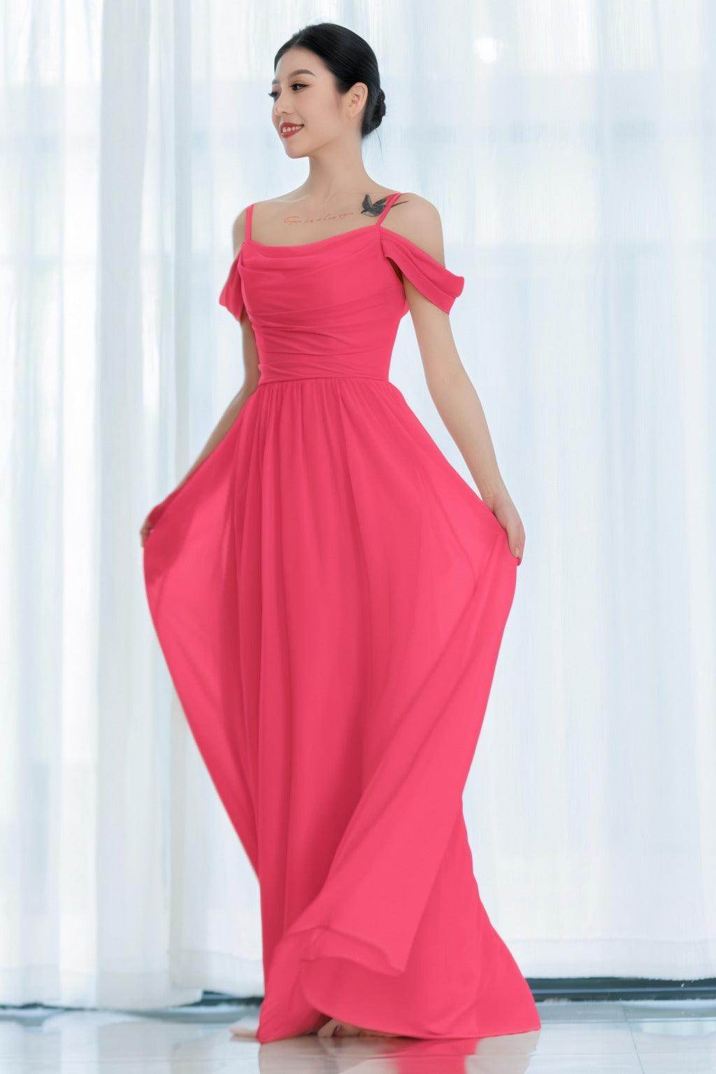 A-Line Floor Length Chiffon Bridesmaid Dress CB0717 - COCOMELODY