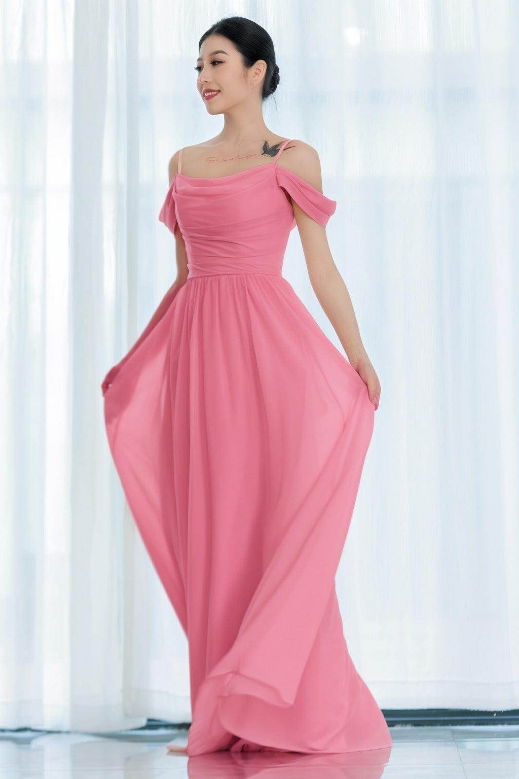 A-Line Floor Length Chiffon Bridesmaid Dress CB0717 - COCOMELODY
