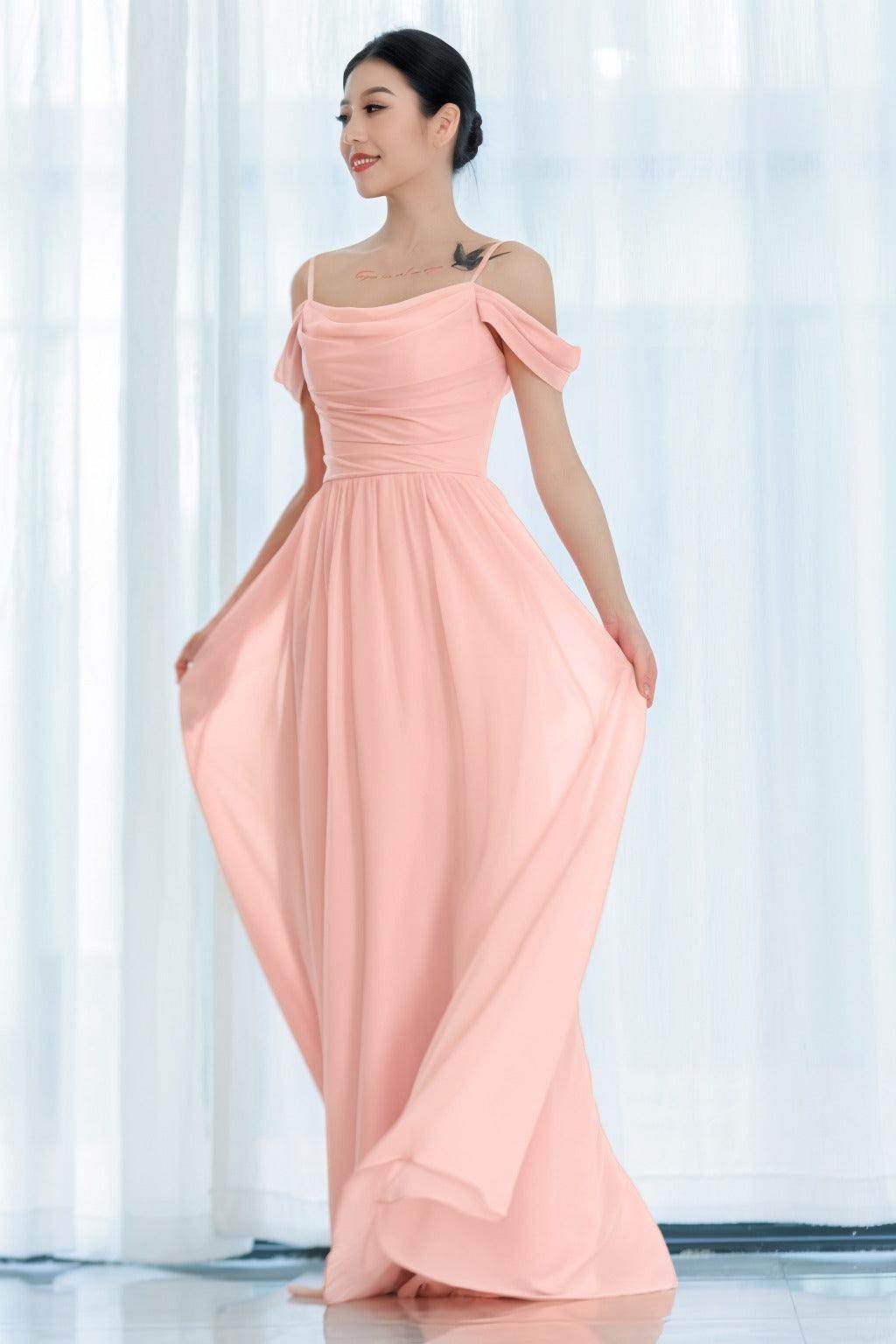 A-Line Floor Length Chiffon Bridesmaid Dress CB0717 - COCOMELODY