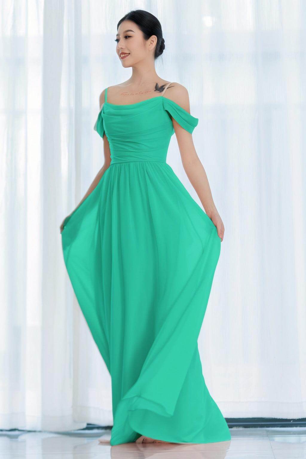 A-Line Floor Length Chiffon Bridesmaid Dress CB0717 - COCOMELODY