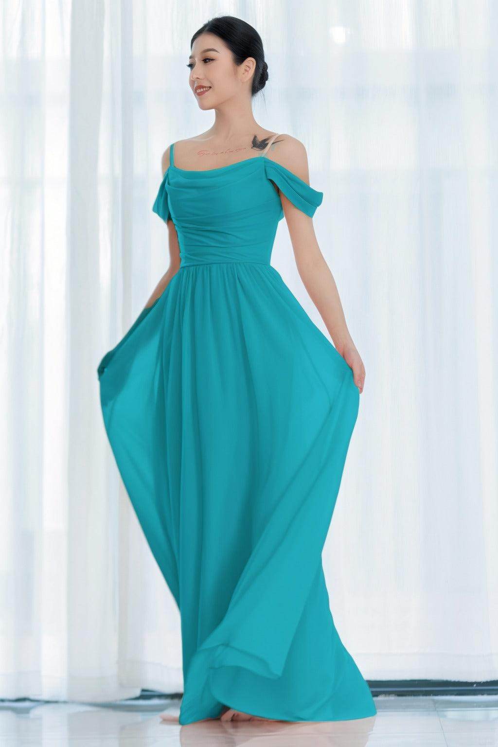 A-Line Floor Length Chiffon Bridesmaid Dress CB0717 - COCOMELODY