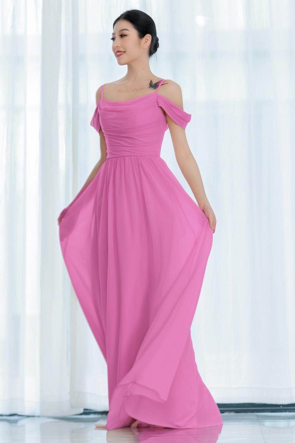 A-Line Floor Length Chiffon Bridesmaid Dress CB0717 - COCOMELODY