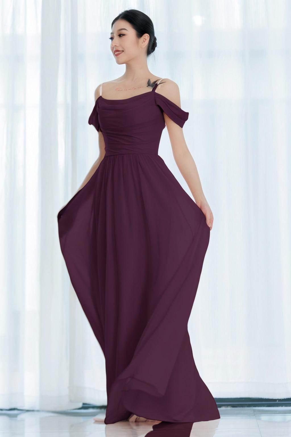 A-Line Floor Length Chiffon Bridesmaid Dress CB0717 - COCOMELODY