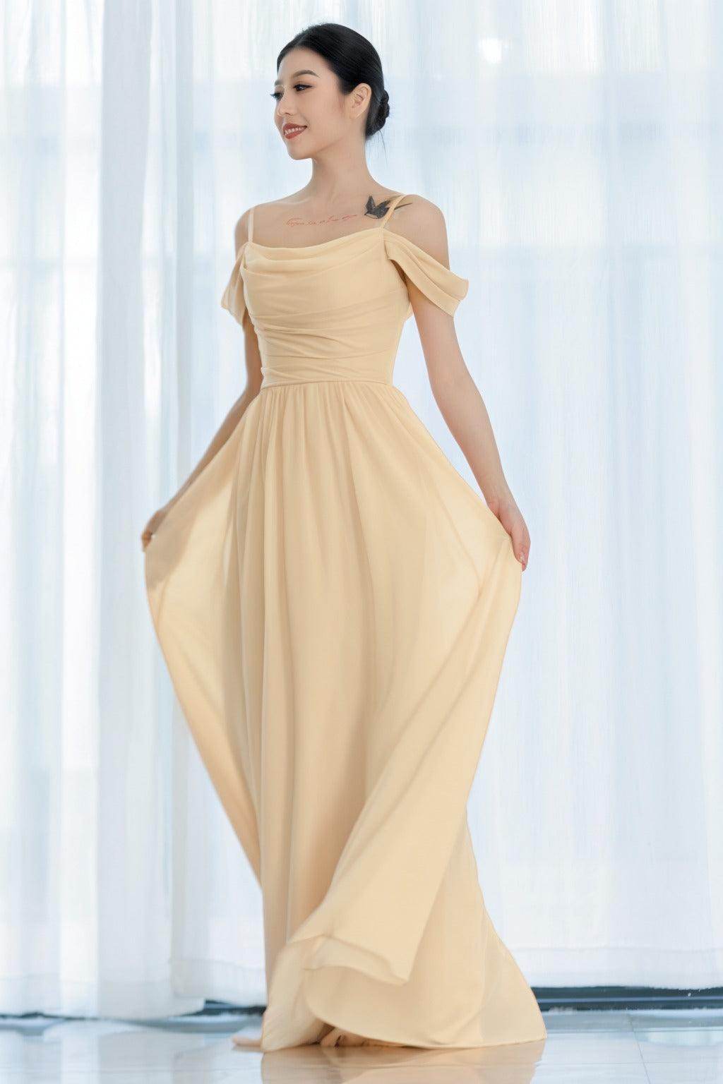 A-Line Floor Length Chiffon Bridesmaid Dress CB0717 - COCOMELODY