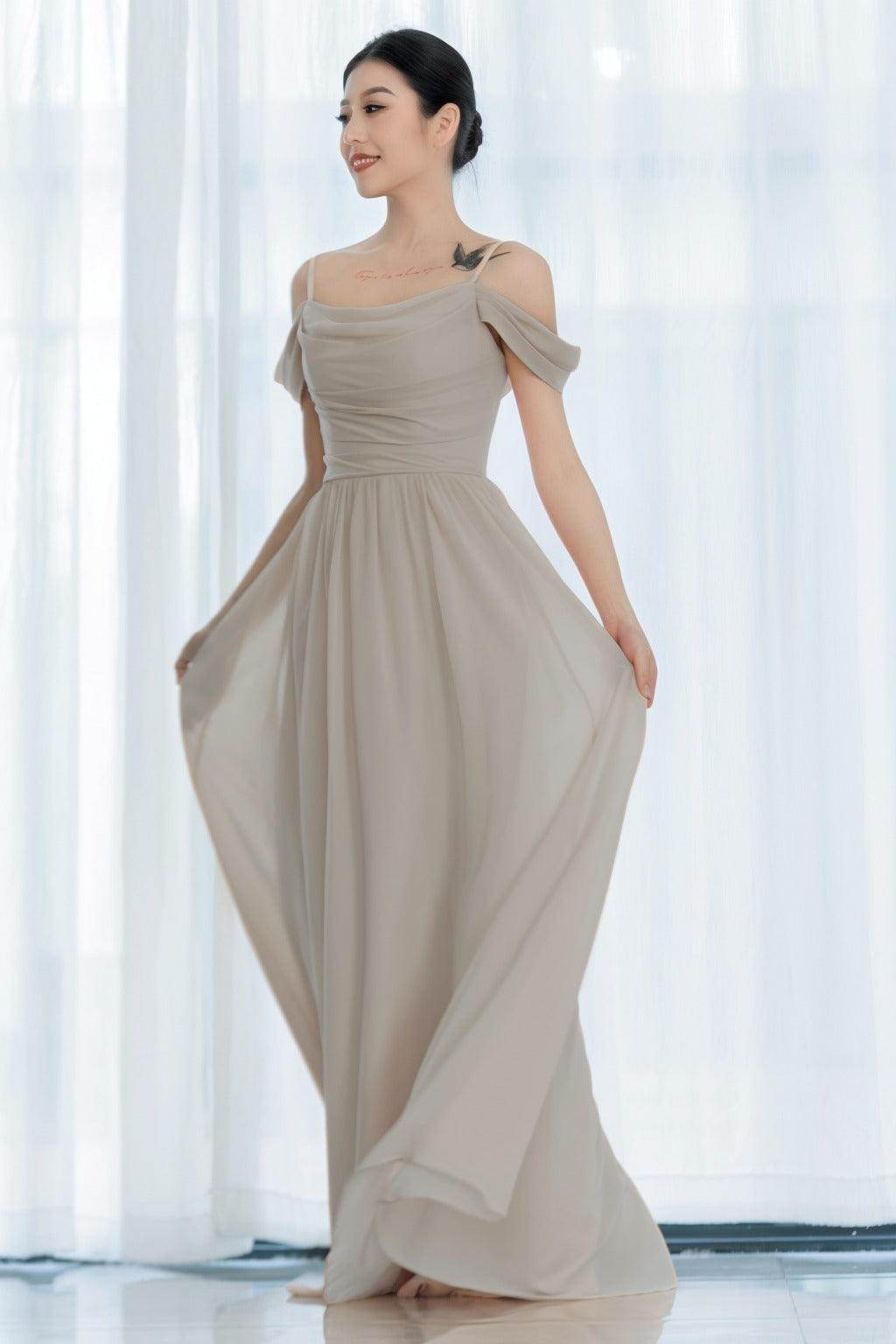 A-Line Floor Length Chiffon Bridesmaid Dress CB0717 - COCOMELODY