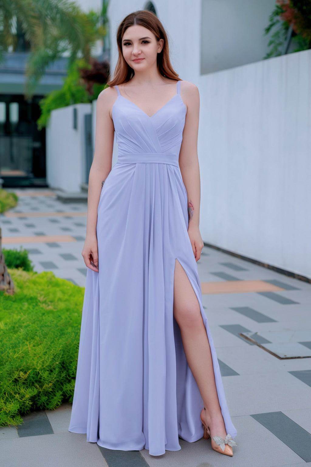 A-Line Floor Length Chiffon Bridesmaid Dress CB0718 - COCOMELODY
