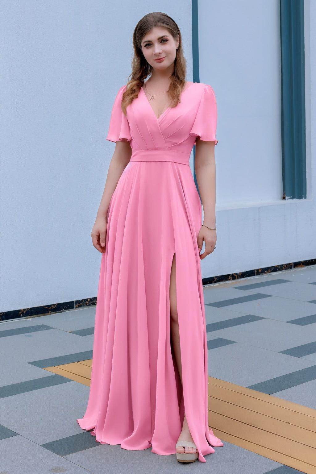 A-Line Floor Length Chiffon Bridesmaid Dress CB0719 - COCOMELODY