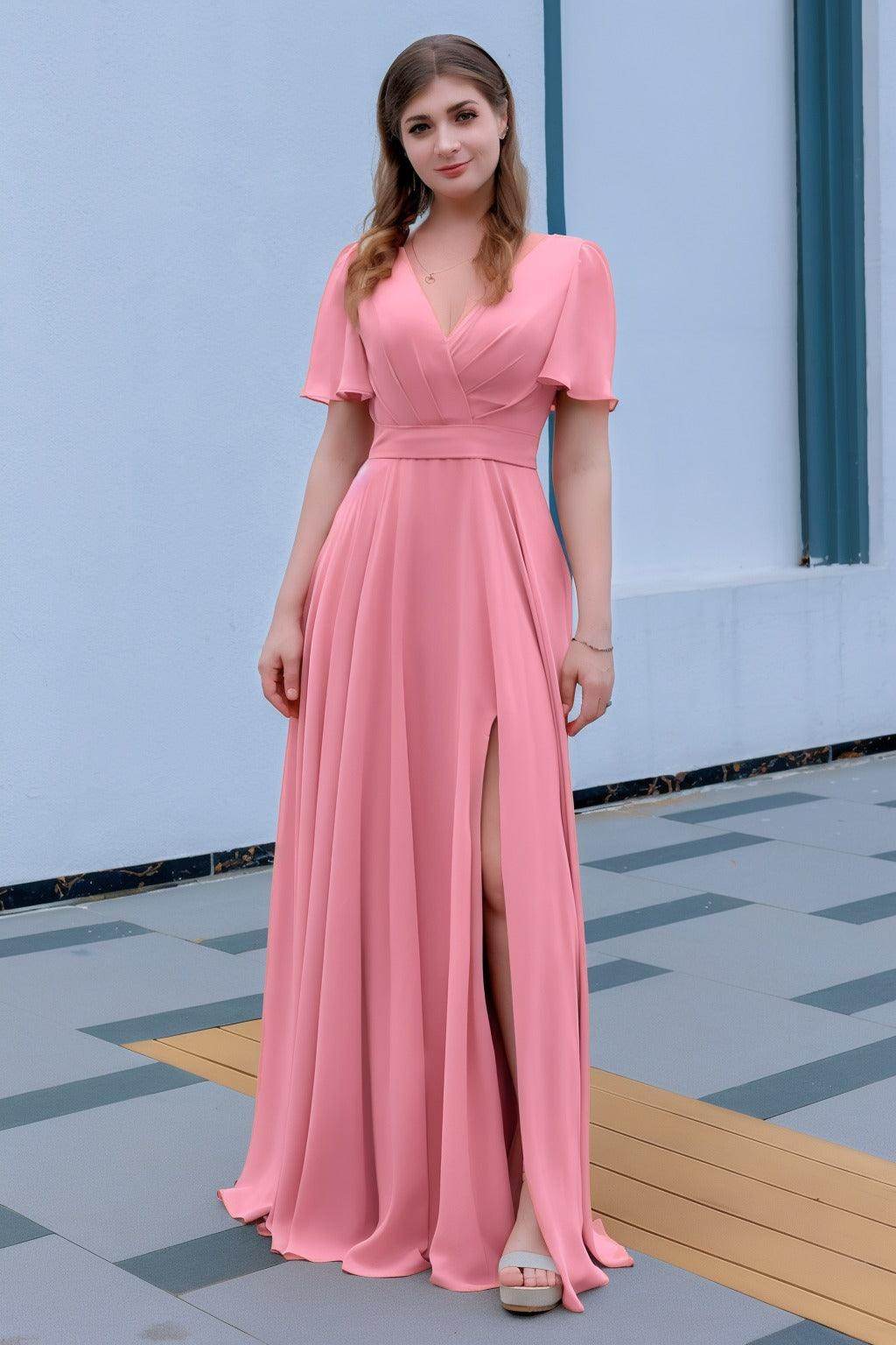 A-Line Floor Length Chiffon Bridesmaid Dress CB0719 - COCOMELODY