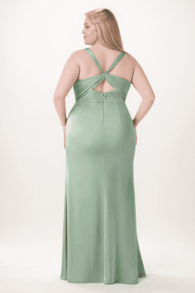 Sheath-Column Maxi Elastic Silk like Satin Bridesmaid Dress CB0735 - Olive Green - COCOMELODY