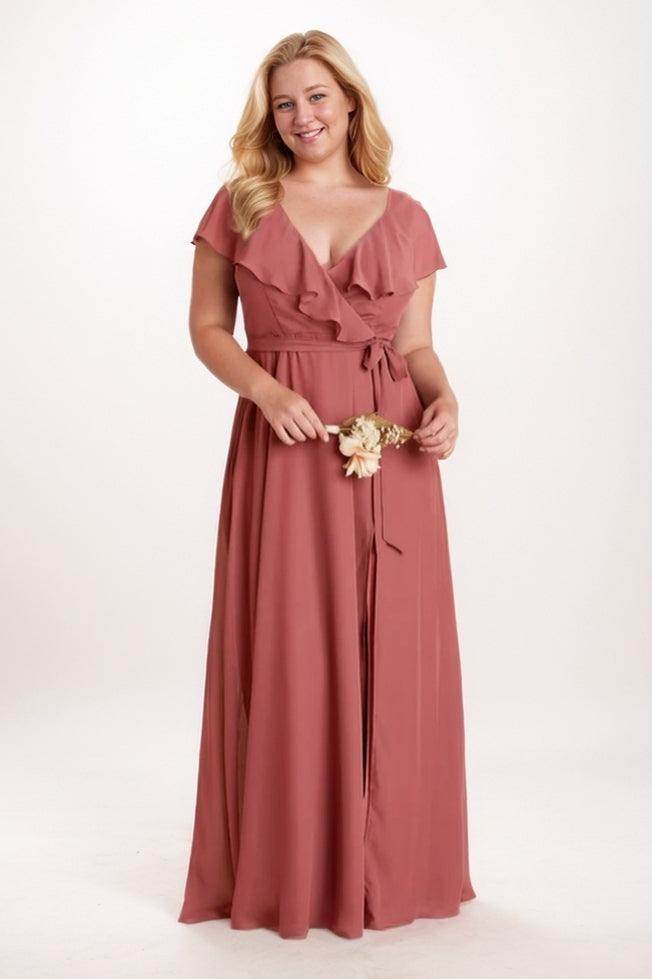 Flattering A-Line Maxi Chiffon Plus Size Bridesmaid Dresses COCOMELODY CB0746, Light Sage Green