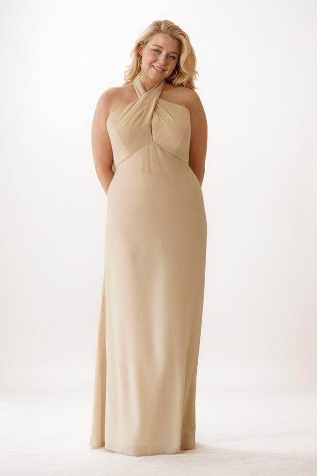 Charming Sheath Maxi Chiffon Champagne Chiffon Bridesmaid Dress