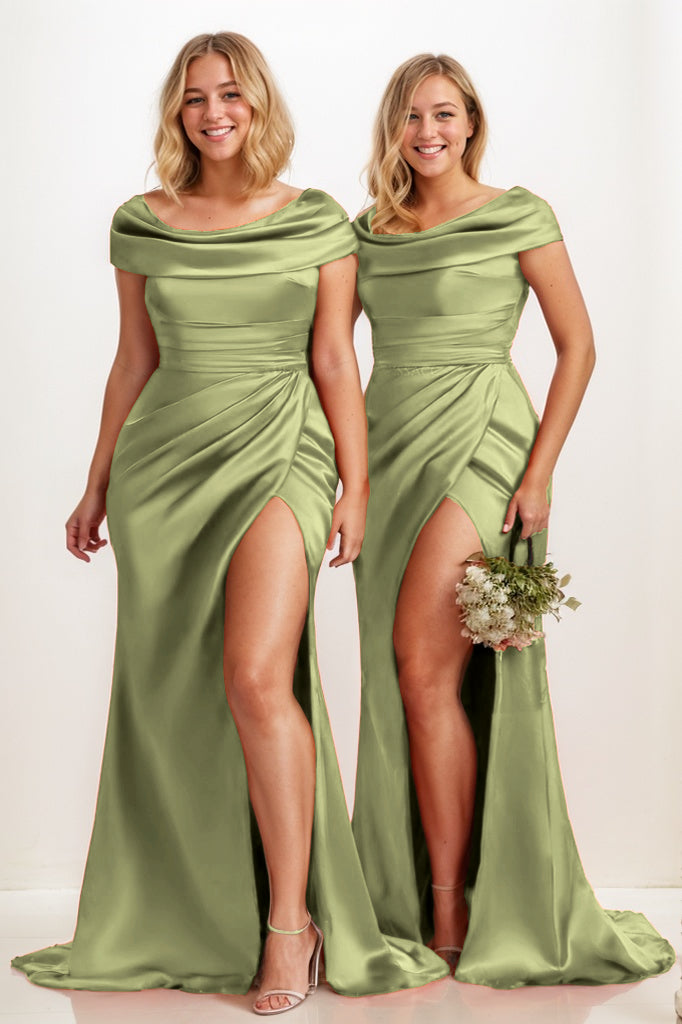 Mermaid Bridesmaid Dress with Cowl Neck & High Split CB0790