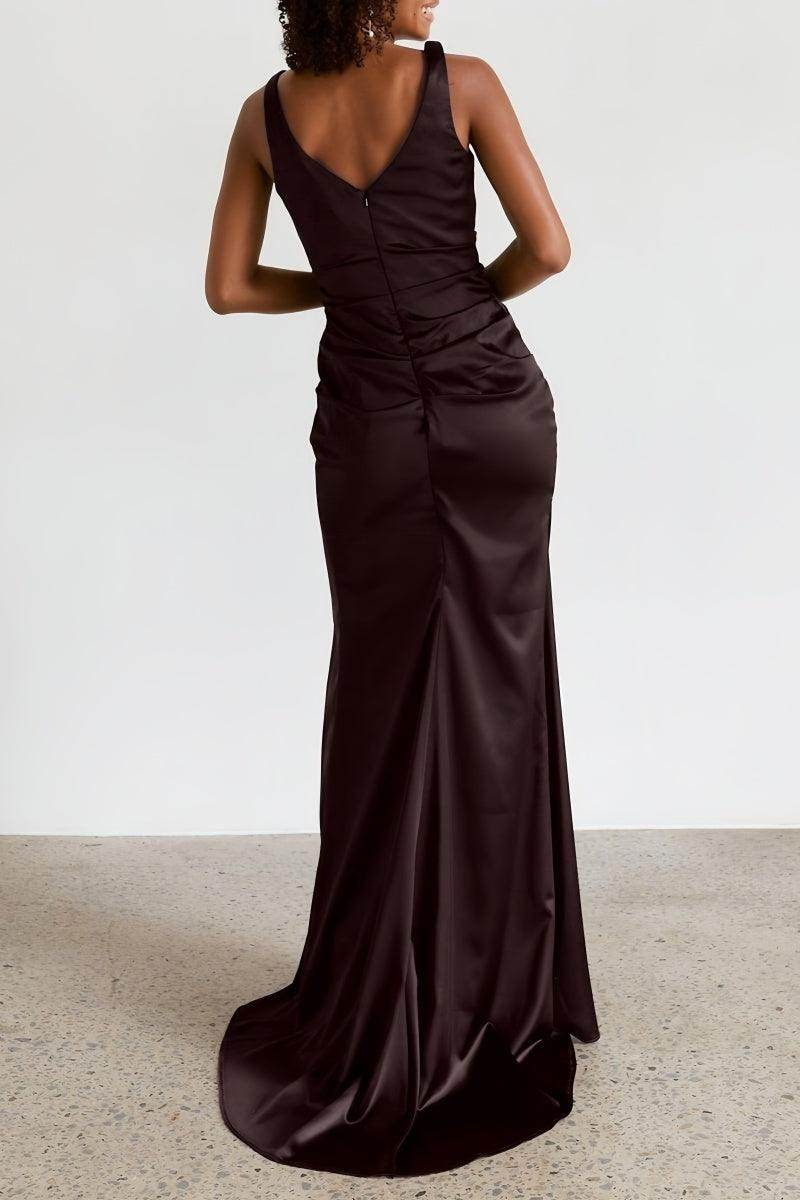 Sheath Bridesmaid Dress with V-Neck and High Split CB0796 - COCOMELODY