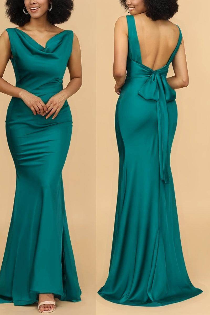 Mermaid Bridesmaid Dress with Cowl Neck and Bowknot CB0800 - COCOMELODY