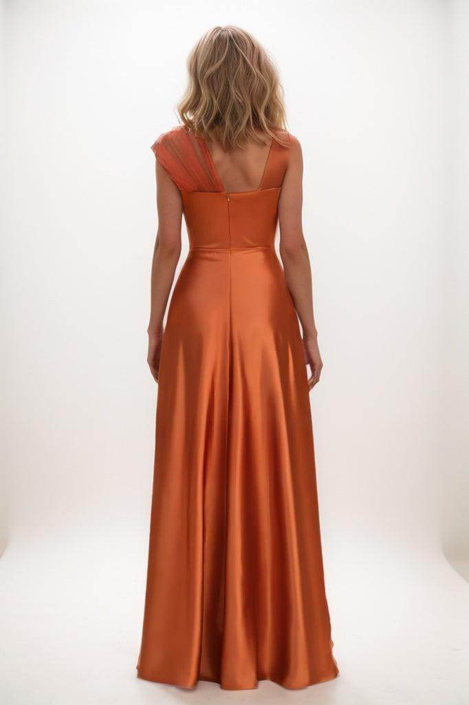 One-Shoulder Satin A-Line Bridesmaid Dress in Copper CB0802 - COCOMELODY