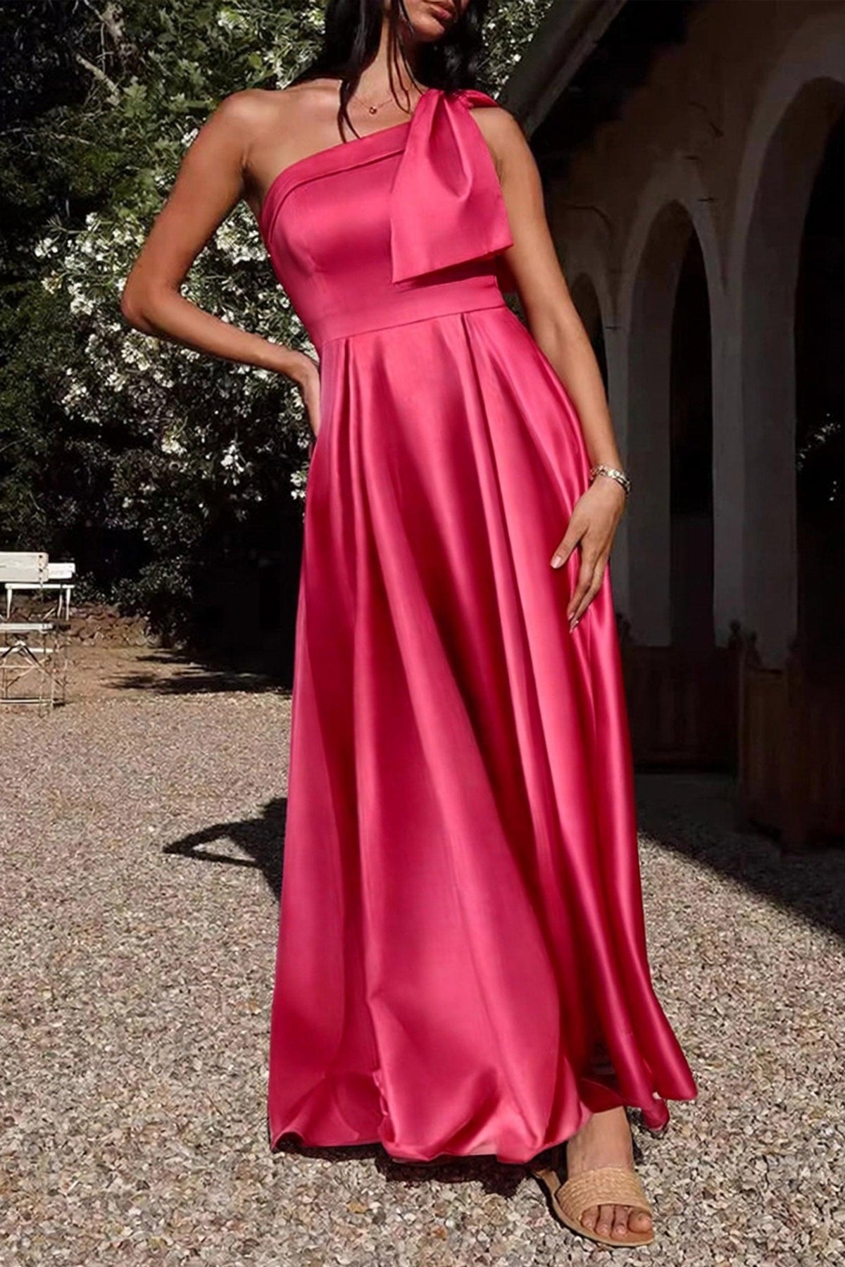 A-Line Pink Bridesmaid Dress with Bowknot and Pockets CB0807 - As Picture - COCOMELODY