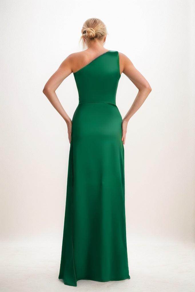 One Shoulder Satin Sheath Bridesmaid Dress with Split CB0808 - COCOMELODY