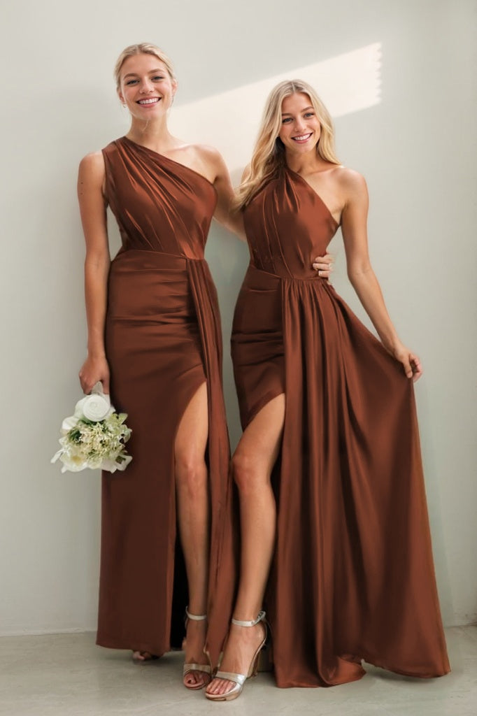One Shoulder Satin Sheath Bridesmaid Dress with Split CB0808