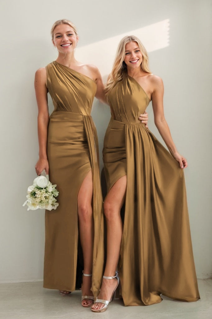 One Shoulder Satin Sheath Bridesmaid Dress with Split CB0808
