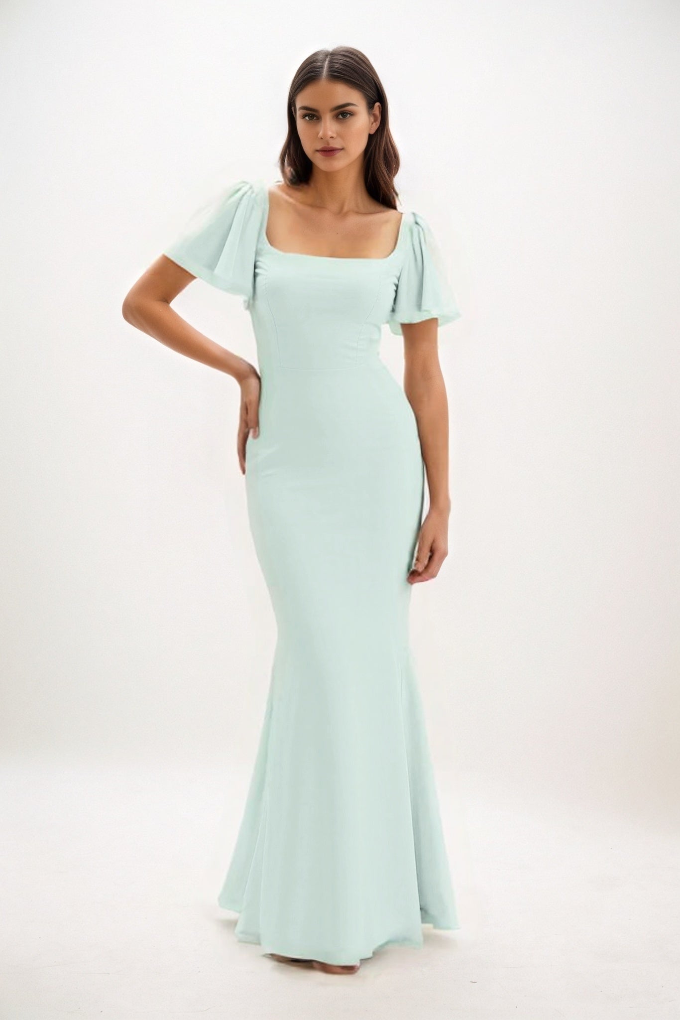 Sheath-Column Maxi Chiffon Bridesmaid Dress CB0813